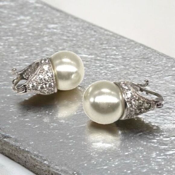 Freshwater Pearl Marcasite Sterling Silver Earrings Pierced Bride Bridal Drop - Picture 1 of 9